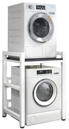 MVXBICIA Support de sèche-linge réglable – Kit d'empilage portable pour machine à laver et sèche-linge à chargement frontal avec capacité de charge de 400 kg et unité de rangement pour sur-lavage