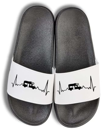 NIMAMA Heartbeat Camper Van Badelatschen Flip Flops Badeschuhe Unisex für Damen und Herren - Schwarz/Weiß - 40/41