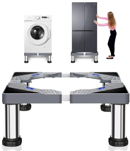 Bocguy Support Machine a Laver, Socle Machine a Laver, Largeur Réglable 40-60cm, Avec 4 pieds Stable pour Machine à Laver, pour Réfrigérateur, Sèche-Linge, Congélateur, Hauteur 23-26cm