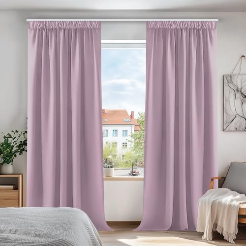 Deconovo Tende Oscuranti per Interni con Fettuccia, Termiche Isolanti – 3 Modi di Montaggio, per Camera da Letto e Soggiorno, 2 Pannelli 140x280 cm, Rosa Chiaro, Certificato OEKO-TEX