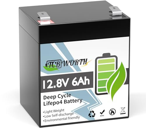 TCBWORTH Batterie Lithium 12V 6Ah, Batterie LiFePO4 Rechargeable avec BMS 6A, Pour Radio, solaire, caméra de sécurité, système d'alarme domestique