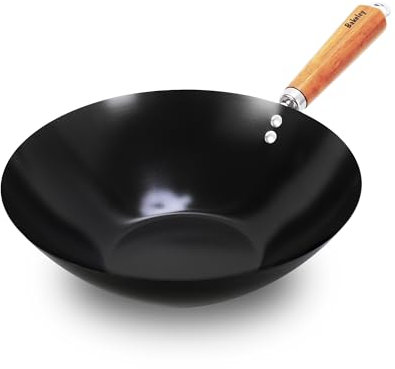 Bakeley Carbon Steel Wok Pan 12-Inch Nostick Chinese Wok Fry Pans for Induction, Electric, Gas Stoves