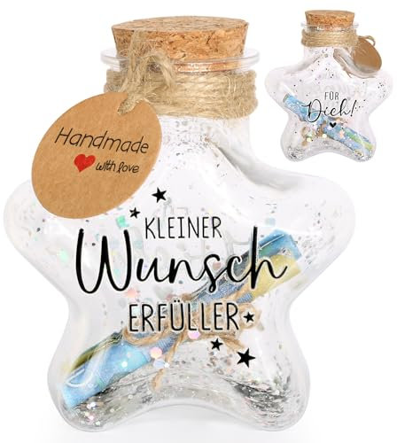 BOFUNX Wunscherfüller Geldgeschenke Dekoflasche mit Korken und Kleine Wunscherfüller Aufkleber Glitzer Pailletten Geschenk für Geburtstag Taufe Kommunion Konfirmation Jugendweihe Hochzeit