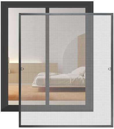 Ollewiellan Fliegengitter Insektenschutz Fenster mit Alurahmen 80 X 100 cm Anthrazit Mückengitter Fenster mit Rahmen Zuschneidbare,Fliegenschutz Moskitonetz Ohne Bohren und Schrauben