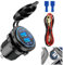 QC3.0 Enchufe USB Doble, Toma de USB Cargador Coche, Cargador movil Coche Carga Rápida, 12V/24V 36W Salida con LED Halo, Interruptor, botón de ON/Off Impermeablem para Motos Camiones Barcos