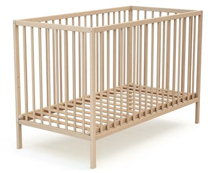 WEBABY – Babybett aus Holz natur - Buche 60 x 120 cm | Kinderbett für Neugeborene/Kleinkinder|Ab der Geburt|3-fach höhenverstellbar|Lattenrost
