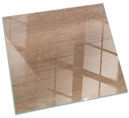 Piastra per camino e stufa 60x60 cm Design Elegante Quadrato Resistente alle Alte Temperature Protezione del Pavimento di Vetro Temperato Resistente a Scintille - Modello in legno naturale