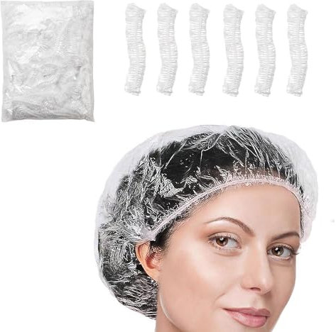 Maven Gifts Disposable Shower Caps 100 Pcs, transparent disposable waterproof shower cap, Multi-purpose thickened elastic shower cap, waterproof hair cap for home, hotel, spa and hair salon
