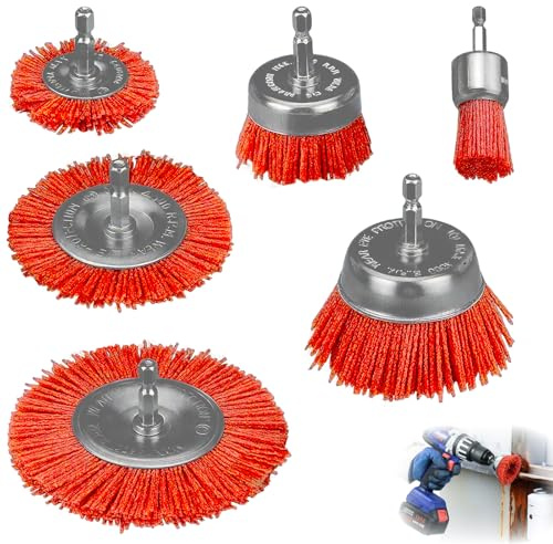 Nylonbürste 6 Stück ,mit Sechskant Schaft1/4 Zoll, 6 Größen Nylon-Topfbürste Bohrbürsten- zum Entfernen von Rostkorrosionsfarbe Schleifdraht