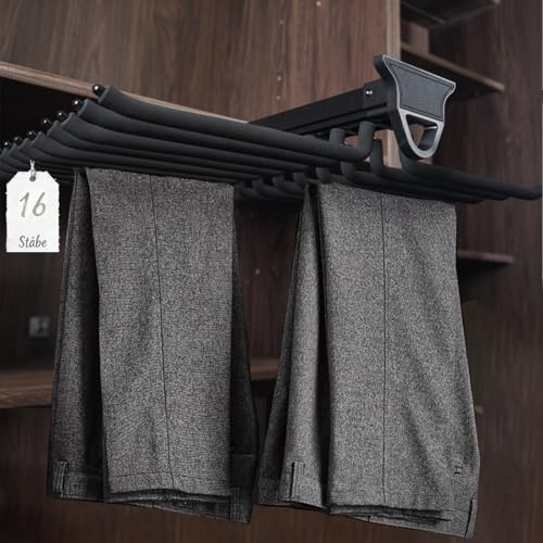 Hosenbügel Hosenaufhängung Ausziehbarer, 16 Arme Platzsparende Kleiderbügel | Hosenhalter Kleiderstange Schrank Ausziehbar mit Beflockung Hosenhalter für Kleiderschrank, Max Load 20KG, 60(L) x 37(W) cm