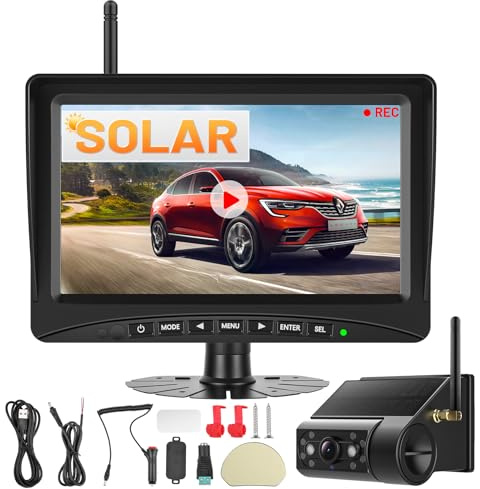 Husgw Solar Rückfahrkamera Kabellos mit Magnetbefestigung und 7'' Monitor: Zwei-Minuten-Schnellinstallation, Leistungsstarke Nachtsicht & Wasserdicht, Wireless Einparkhilfe für LKW, Van,SUV,Wohnmobil