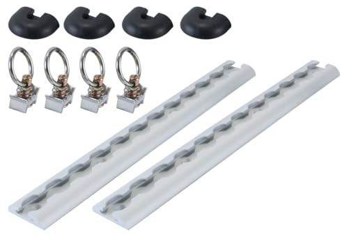 DUZEPA Juego de rieles de aluminio para líneas aéreas con accesorios, 4 argollas de amarre y 4 tapas de extremo. Riel para asegurar cargas en remolques, camiones, autocaravanas y yates.