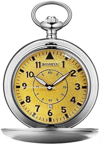 BOSHIYA Glatte Quarz Taschenuhren für Männer Klassische Arabische Digital Leuchtendes Zifferblatt & Tag Datum Taschenuhr