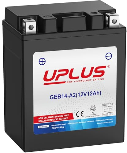 UPLUS YTX14AH-BS 12V 12Ah 250A GEL Motorradbatterie GEB14-A2 | Auch kompatibel mit YB14-A2, YB14A-A2. Wartungsfrei, für Motorrad, Roller, Quad, UTV. 133L×90B×164H(mm), vor Kauf Maße prüfen