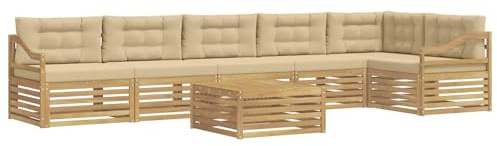 vidaXL Outdoor-Sofagarnitur mit Kissen 7 pcs Weiß und Beige Polyester, Lounge-Sofa für die Terrasse, modernes, wetterfestes Gartenmöbel-Set für Bequeme Sitzgelegenheiten