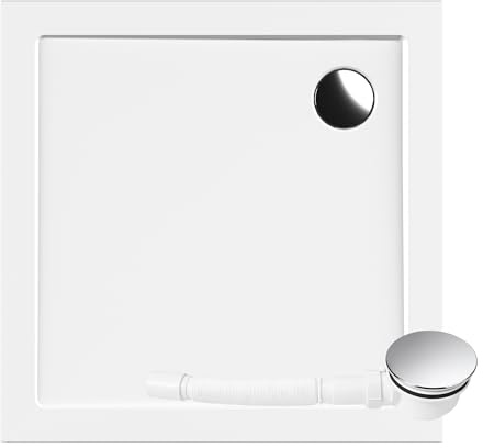 AQUAUNO Piatto doccia 90 x 90 cm con superficie liscia, piatto doccia piatto doccia in materiale composito SMC incluso sifone con copertura cromata, scarico 90 mm, pulizia dall'alto, bianco