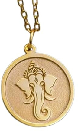 LKBEADS Halskette mit Ganesha-Anhänger aus 925er Sterlingsilber mit Goldplattierung, 45,7 cm lange Ankerkette, runder Anhänger, handgefertigter Unisex-Schmuck |LK_EMBO_00522
