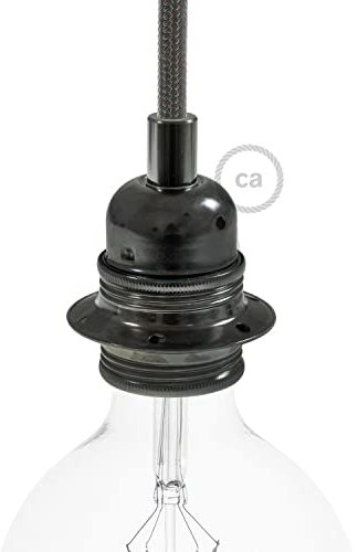 Kit Douille E27 en métal avec Double Bague pour Abat-Jour - Cylindrique, Perle Noire