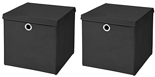 Stick&Shine 2x Aufbewahrungs Korb Schwarz Faltbox 33 x 33 x 33 cm Regalkorb faltbar mit Deckel