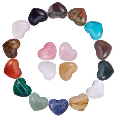 PandaHall 18 Stück Herzsteine Natürliche/Synthetische Edelstein Cabochons Herzanhänger Herz Glücksbringer Herz Stein Deko Kristallsteine Crystal Herzhänger für Dekoration Kunsthandwerk,15x18x6mm