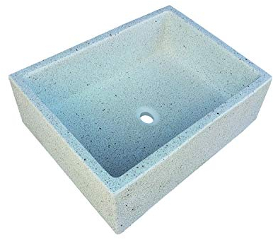 Terrazos Cantalejo Plión Fregadero o Pila de Piedra parecida al Granito o mármol de 55 x 45,5 x 20,5 cm. (Blanca)