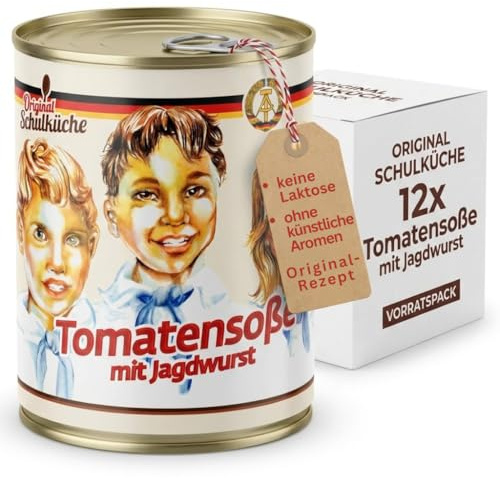 12x Original Schulküchen-Tomatensoße 800g mit Jagdwurst & Zwiebeln – herzhafte Fertigmahlzeit ohne Geschmacksverstärker – laktosefrei – traditionelle Rezeptur