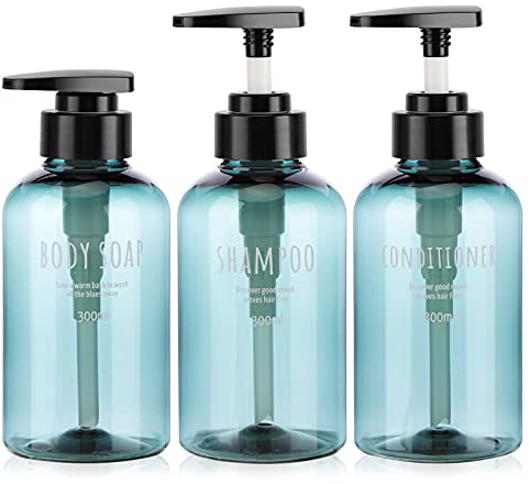 Botellas dispensadoras de 3 Piezas para baño, Botellas de Bomba rellenables Segbeauty 300ml para champú jabon líquido acondicionador Gel de Ducha Prensa dispensador de loción - Azul