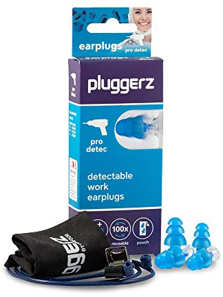 Pluggerz Pro Detect Uni-Fit Ohrstöpsel Doppelpack mit Spezialfilter zum Schutz vor lauten Umgebungsgeräuschen beim Arbeiten, inkl. Kordel und Befestigungsclip, weiches Silikon, detektierbar