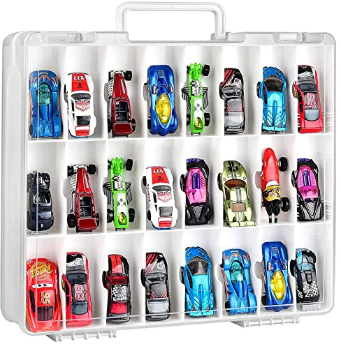 ALCYON NA Double Sided Carrying Case for Hot Wheels/Matchbox Cars, Mini Toys, Small Dolls. Toy Storage Organizer Carrier Hold 48 Hotwheel Car Pack. (Box Only)