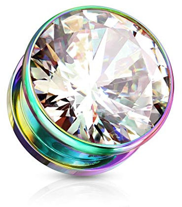 beyoutifulthings Ohr-Tunnel Zirkonia Regenbogen Clear Ohr-Piercing Edelstahl Ohr-Schmuck Screw Fit Flesh Plug Schraub-Verschluss 3mm