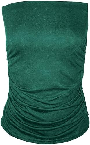 R&N FASHIONS Womens Bandeau Vest Top Strapless Boob Tube Bra Off Shoulder Sleeveless Elastic Fit Viscose Fabric Comfortable Layering Summer Wear (Bottle Green, 16-18)