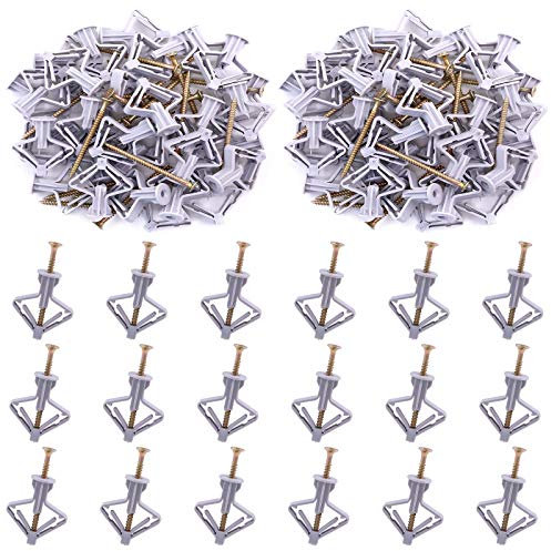 Swpeet 60Pcs Grey Drywall Anchor with Screw Kit - Nylon Plastic Drywall and Hollow-Wall Anchor Kit, Wall Anchor Hooks, and Hollow-Door Toggle Anchor for for Hanging Heavy Items on Drywall