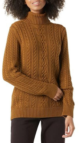Amazon Essentials Women's Fisherman Cable Roll-Neck Jumper (Available in Plus Size), Dark Chestnut Brown Heather, L