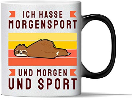 tshirtladen Ich Hasse Morgensport und Morgen und Sport Farbwechseltasse Schwarz Matt perfekt für das Büro