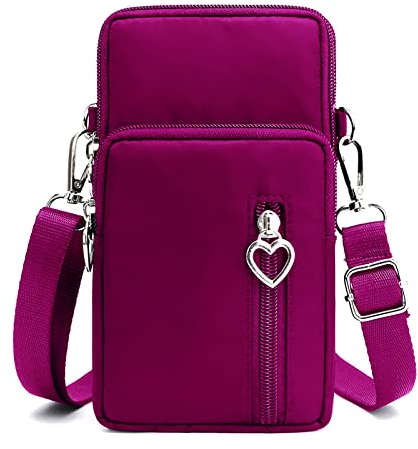 LassZone Women's Cross Body Phone Bag Ladies Over Shoulder Bag 3 Zipper Pockets Mobile Phone Purse Nylon Phone Pouch Wallet Small Handbags