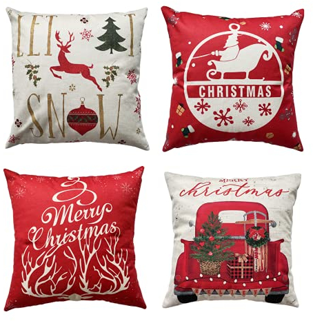 OYIMUA Deko Kissenbezug 50 x 50 cm 4er Set Kissenbezüge Hirsch Weihnachten Leinen für Gartenlounge Couch Dekokissen Kuschelkissen Wohnzimmer Kissenhülle Garten Outdoor Kissen Sofakissen Couchkissen