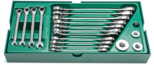 SATA ST08028 Juego de Bandeja para llaves Combinadas de Trinquete Doble Métrico de 19 Piezas