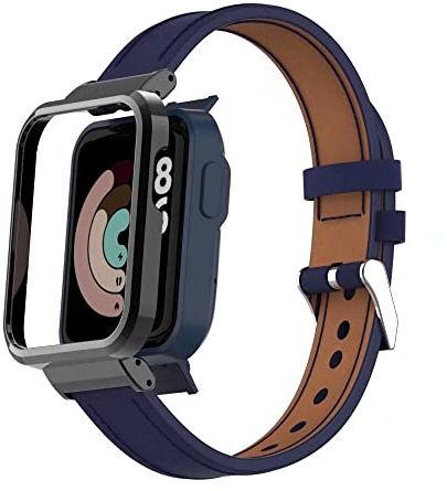 T-BLUER Compatible avec Xiaomi Mi Watch Lite/Redmi Watch Lite Bracelets,Accessoires de Bracelet en Cuir de Remplacement avec Cadre en Métal pour Redmi Watch Lite Fitness Tracker,Bleu Marine