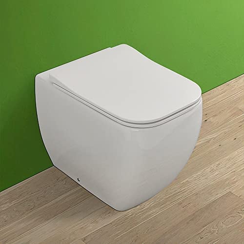 Inbagno Water Filo Muro Singolo, in Ceramica Bianco, Completo di Copriwater Slim con Chiusura rallentata, Serie Metropolitan