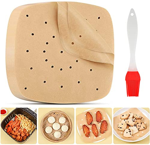 110 Pcs Disposable Parchment Paper Liners, 8.5” Perforated, Non-Stick Greaseproof for Air Fryer & Oven Baking
