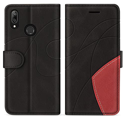 KKEIKO Hülle für Huawei Enjoy 9 / Huawei Y7 2019, PU Leder Schutzhülle für Huawei Enjoy 9 / Huawei Y7 2019, Kratzfestes Brieftasche Handyhülle mit Kartenfächern, Schwarz