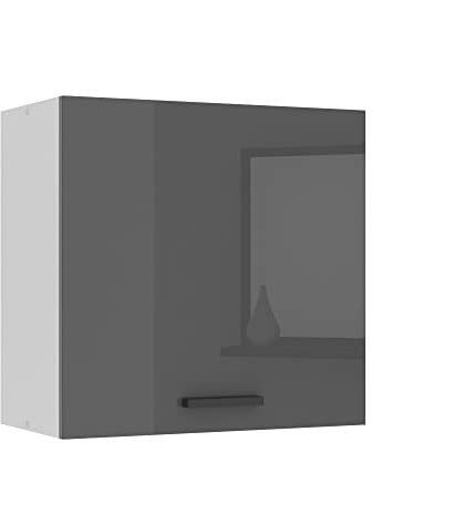 Belini Hängeschrank Küche, Küchenschränke SG. Breite 60 cm. Oberschrank mit 1 Tür, Küchenhängeschränke, Wandschrank Hängend, Silber Hochglanz