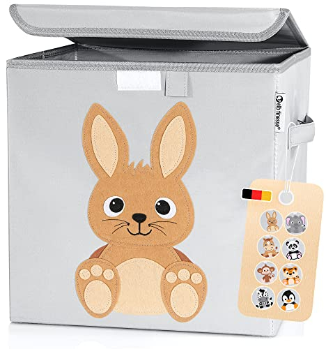 elb finesse ® Aufbewahrungsbox Kinder I süße Tierwelten Motive I extra stabile Spielzeugkiste mit Deckel für Kinderzimmer I Spielzeug Box (33x33x33) zur Aufbewahrung I Ordnungsbox I (Harry Hase)
