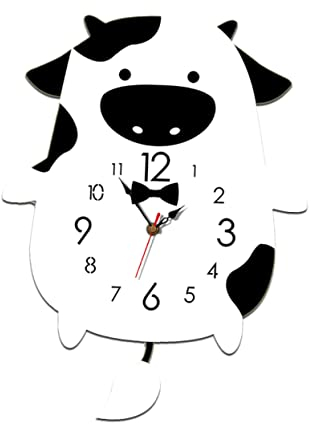 Artibetter Wohnkultur Kinderzimmer Wanduhr Herrenuhren Wanduhren Dekorative Wanduhr Uhr in Form Einer Cartoon-Kuh Stille Uhr Kind Pendel Dropshipping Bambus Cartoon Wanduhr Dekor