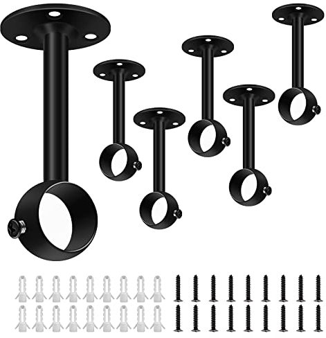 SEGNAYEN Deckenvorhangstangenhalterungen, 33 mm, schwarze Gardinenstangenhalterung, Schienenhalterung, 6 Stück, robuste Metall-Gardinenstangen-Aufhänger, Stangenhalterung, unterstützt mit Schrauben