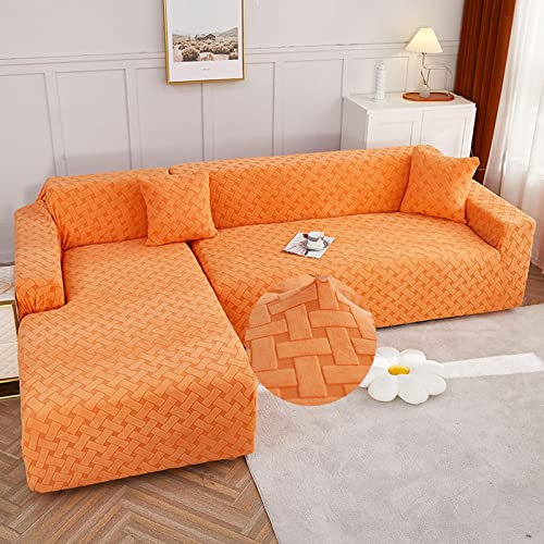 Couch überzug L Form Links Rechts 2er Set Sofabezug Ecksofa Sofa überzug Elastische Universal Sofahusse Couchbezug Sofabezüge Sofa Cover Antirutsch Sofa Hussen Abdeckung,Orange-ChaiseLongue+4seats
