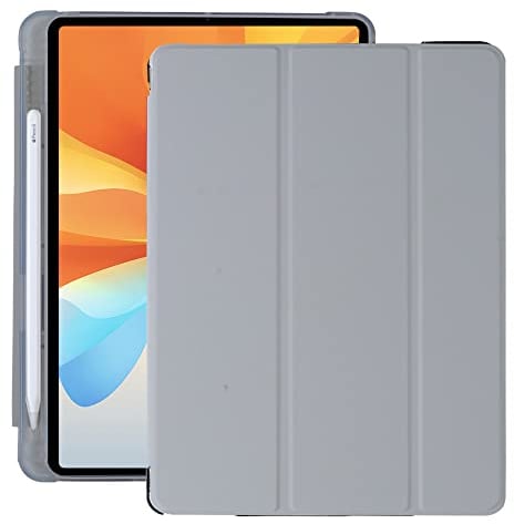 Amazon Marke - Hülle für iPad 10,2 Zoll 9./8./7. Gen (2021/2020/2019) - PU Leder Tasche Schutzhülle mit Transluzent Rücken Deckel & Stifthalter, Auto Schlaf/Wach, Grau