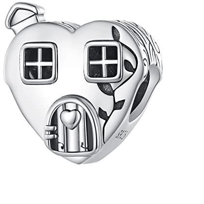 BIXPAK Damen 925 Sterling Silber kleines Herz Haus Bead Charms, DIY Sweet Home handgemachter Anhänger for Pandora oder andere Arten von europäischen Armbändern und Halsketten BSC871