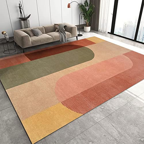 TEMLAN Boho Bunt Geometrisch Teppiche Gegend, Retro-Rosa-Orange Dekorativer Teppich für Wohnzimmer, Schlafzimmer, Esszimmer Badezimmer Küche Flur Läufer 60 x 120cm