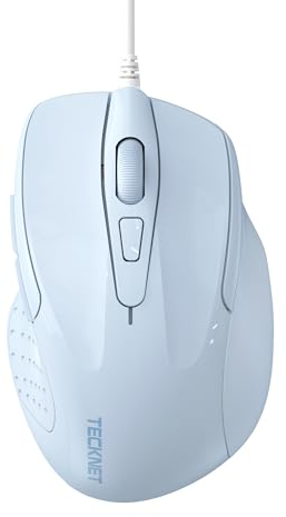 TECKNET Mouse Pro S2 Souris Filaire Optique Haute Précision 6 Boutons 6400 DPI 4 DPI Réglable Souris Ergonomique pour Windows 11/10/8.1/8/Vista/XP/Mac Ordinateur Portable/Bureau Câble 1.5M-Azur
